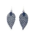 Blue matte leaf earring with metal lace