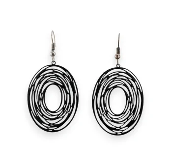 Black lace metal spiral oval earring