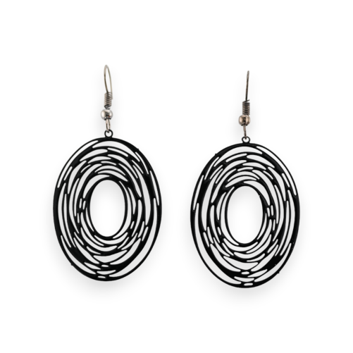 Oval spiral black lace metal earring