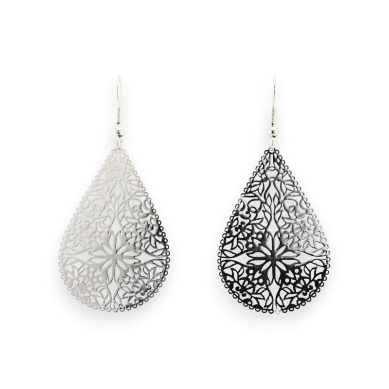 Silver-plated metal lace drop earring