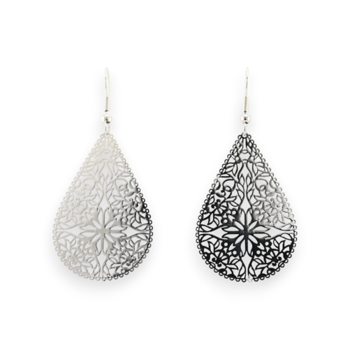 Silver-plated metal lace drop earring