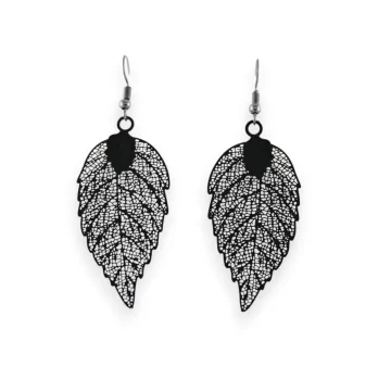 Black lace metal leaf earrings