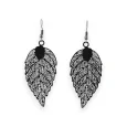 Black lace metal leaf earrings