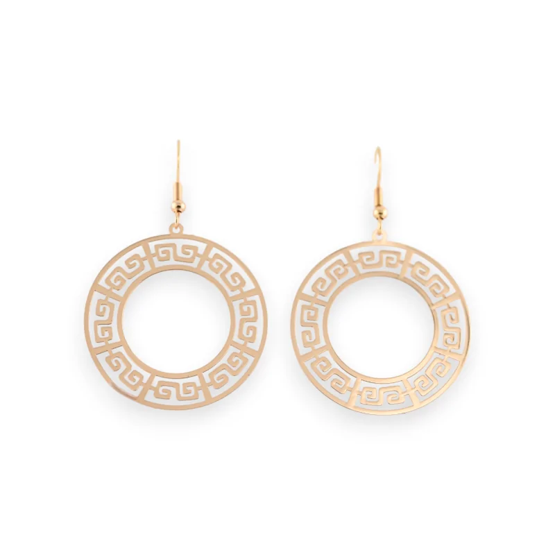 Gold circular earrings with Greek pattern