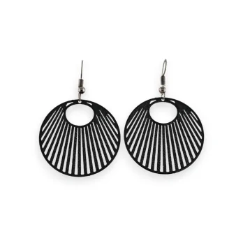 Black metal earrings with radiant design