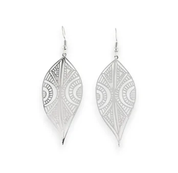 Silver Steel Leaf Earrings