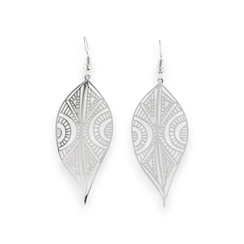 Silver Steel Leaf Earrings