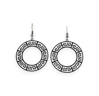 Black metal earrings with geometric pattern