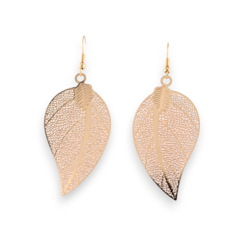 Gold-plated metal earrings with leaf motif