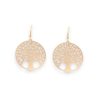 Gold-toned metal earrings with tree of life design