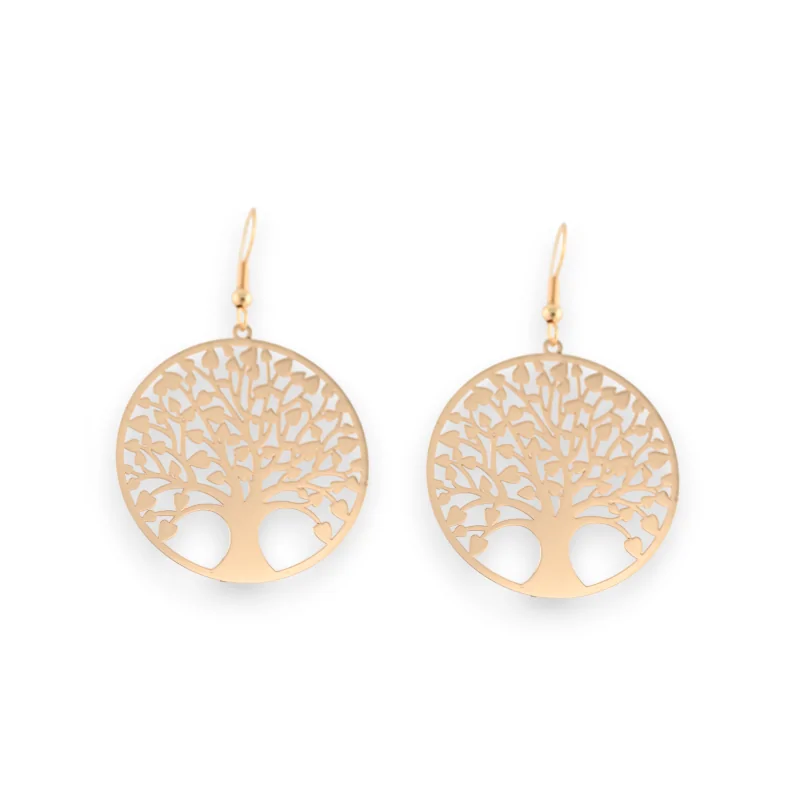 Gold-toned metal earrings with tree of life design