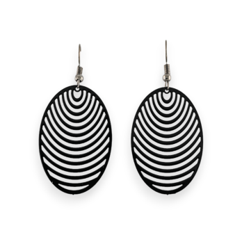 black metal earrings with oval pattern