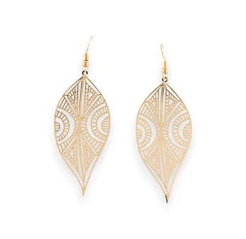 Gold metal earrings with ethnic pattern