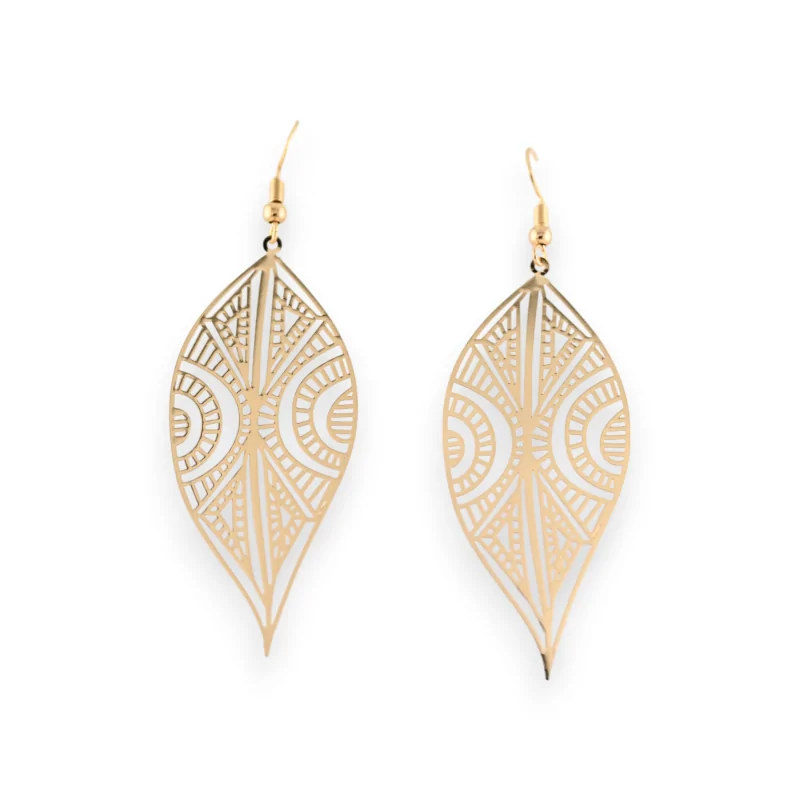 Gold metal earrings with ethnic pattern