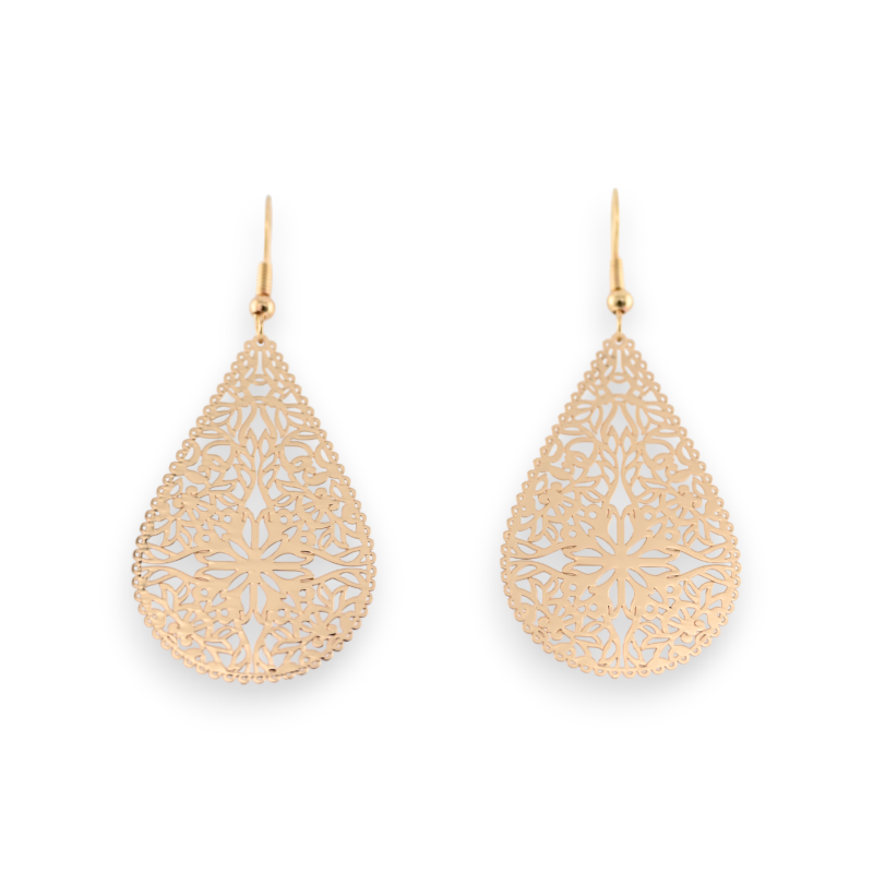 Gold-plated metal earrings with lace pattern
