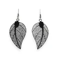 Black metal earrings with leaf pattern