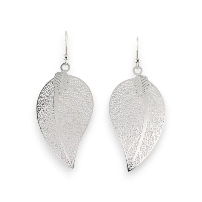 Silver-plated metal earrings with leaf design