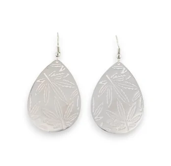 silver metal earrings with cannabis leaf design