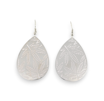 silver-plated metal earrings with cannabis leaf pattern