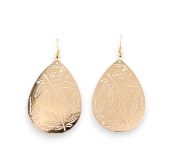 Gold metal earrings with cannabis leaf design