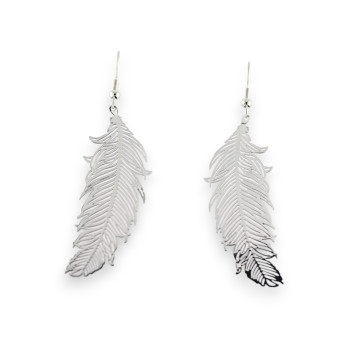 Silver-plated metal earrings with feather motif