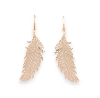 Gold-plated metal earrings with feather design