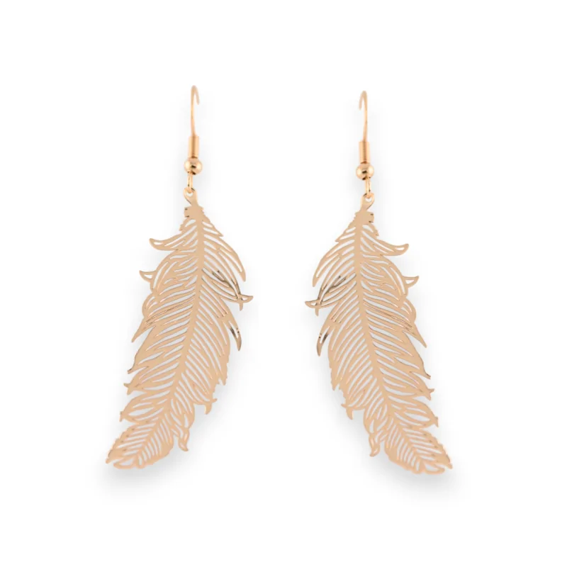 Gold-plated metal earrings with feather design