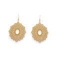 Golden metal earrings with oval lace pattern