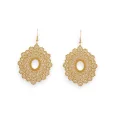 Metal earrings in mustard color with oval lace pattern