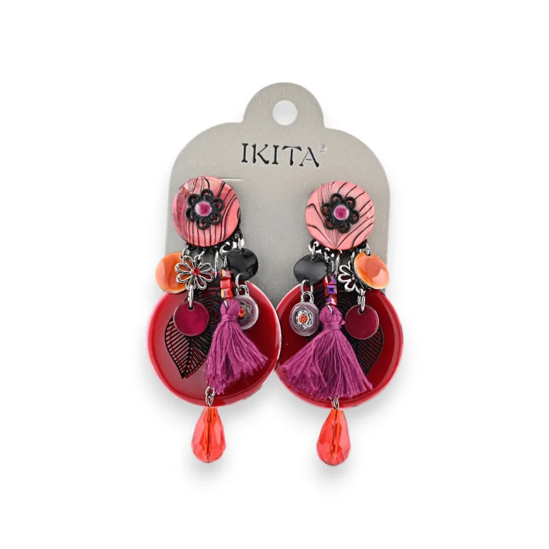 Multicolored metal clip-on earrings by Ikita