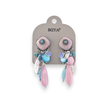 Boucles d'oreilles clip en métal rose et bleu de chez Ikita