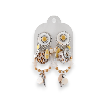 Clip-on earrings in beige and brown leopard metal from Ikita