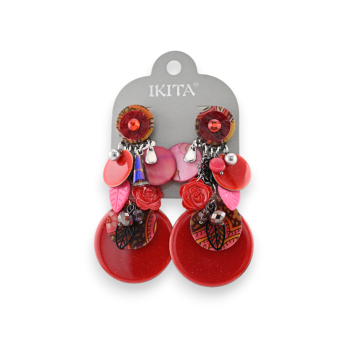 Ikita\'s red metal clip-on earrings