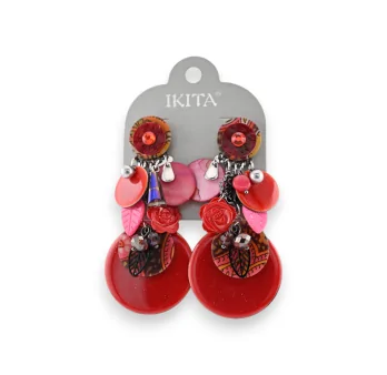 Red metal clip-on earrings by Ikita