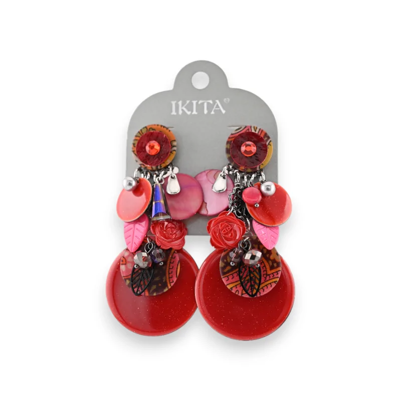 Red metal clip-on earrings by Ikita