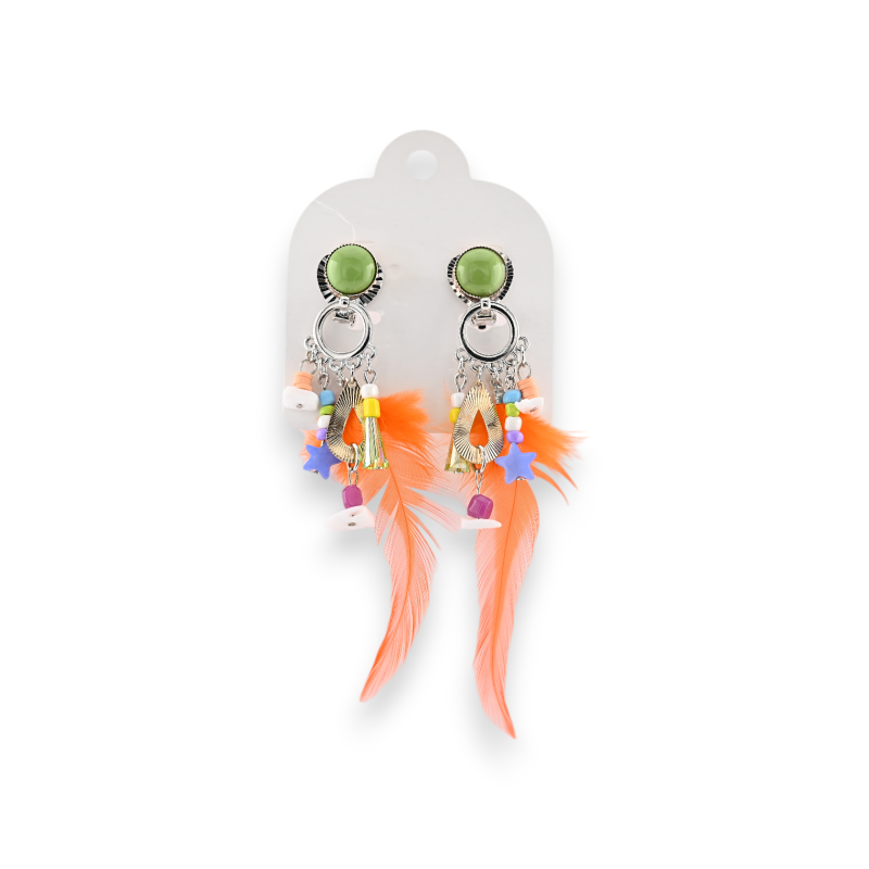 Clip-Ohrringe aus mehrfarbigem Metall mit Federn von Ikita