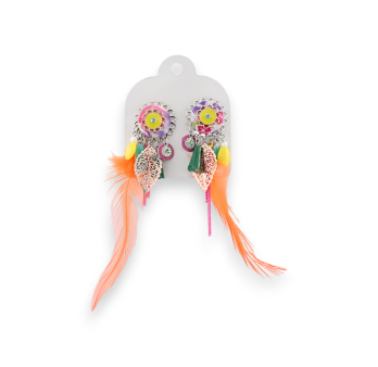 Boucles d'oreilles clip en métal multicolores avec plumes Ikita