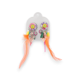 Multicolored metal clip-on earrings with Ikita feathers