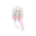 Boucles d'oreilles clip en métal multicolores avec plumes roses de chez Ikita