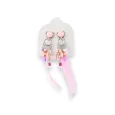 Metal multicolored clip-on earrings with pink feathers by Ikita