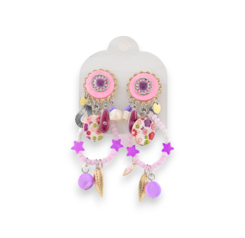 Boucles d'oreilles clip en métal rose et violet de chez Ikita