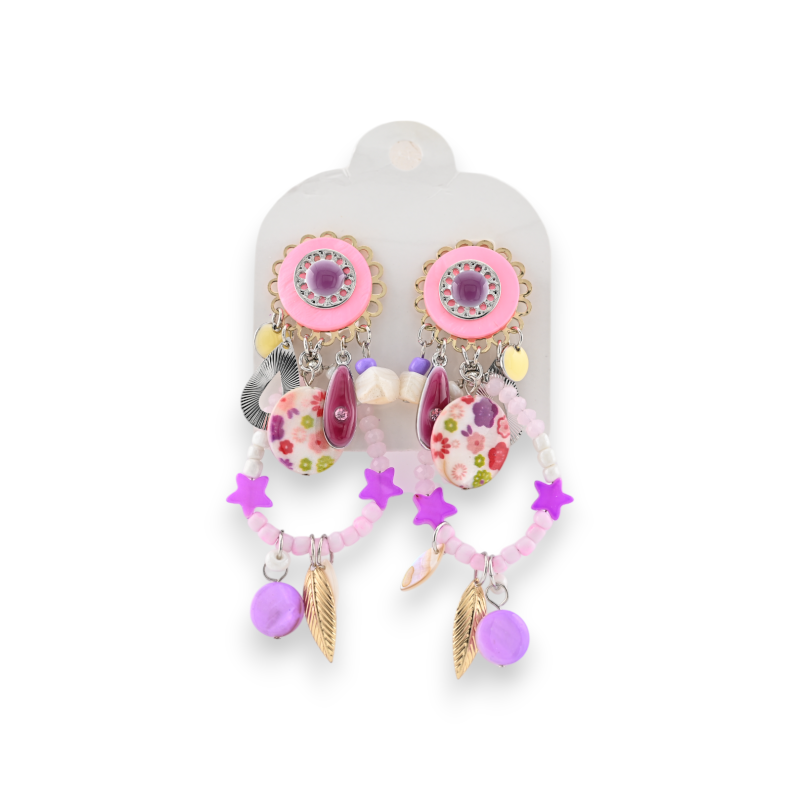 Ikita's pink and purple metal clip-on earrings