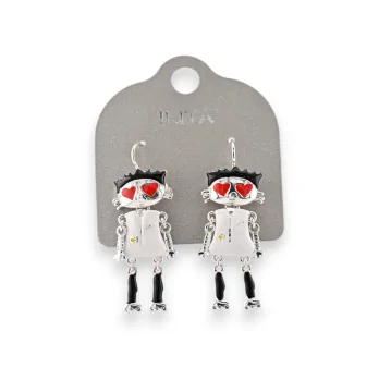 Metal earrings with black and white character by Ikita