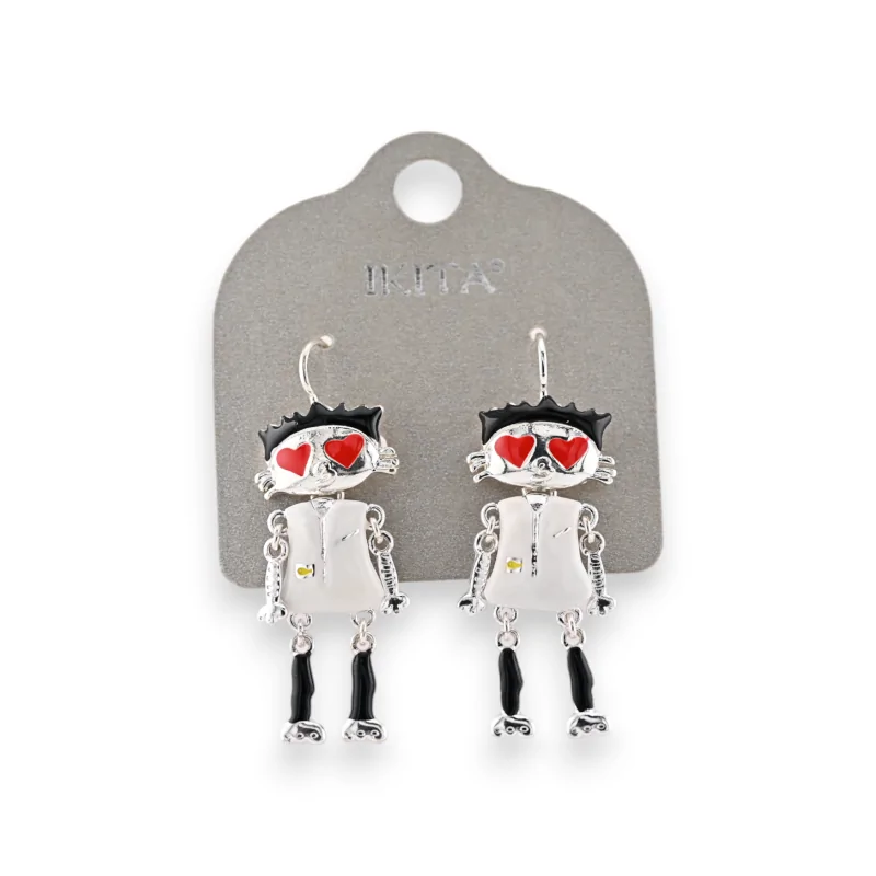 Metal earrings with black and white character by Ikita