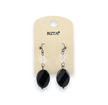 Drop earrings in black and white metal, Ikita brand