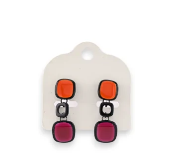 Black metal vintage earrings with orange and garnet cubes by Ikita