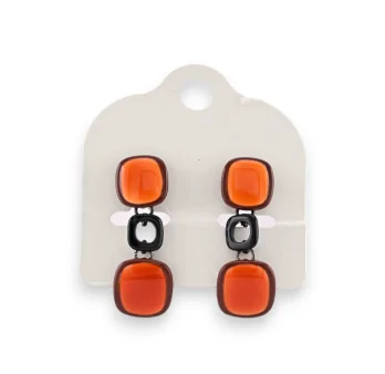 Black metal earrings with vintage orange cubes by Ikita