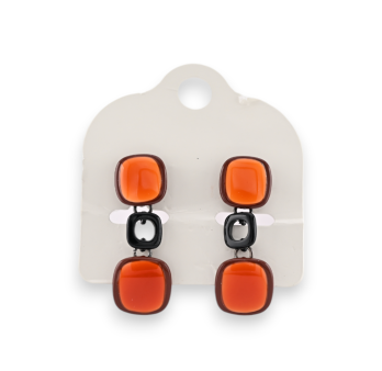 Black metal earrings with vintage orange cubes from Ikita