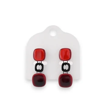 Black metal earrings with vintage red and burgundy cubes by Ikita brand