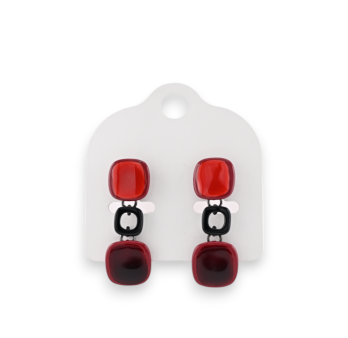 Ohrringe aus schwarzem Metall, vintage rote und bordeauxfarbene Würfel, Marke Ikita